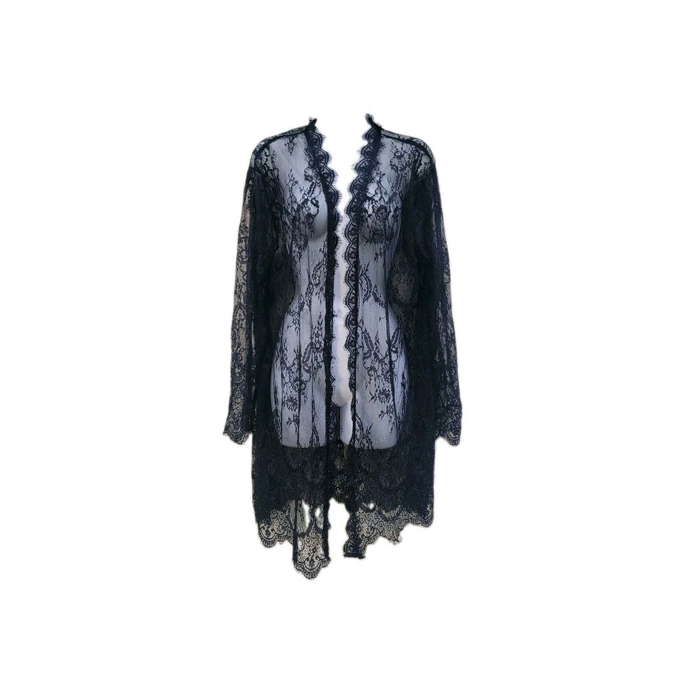 Black Sheer Lace Kimono Duster  Sz 2X Witchy Whimsigoth Romantic Boho